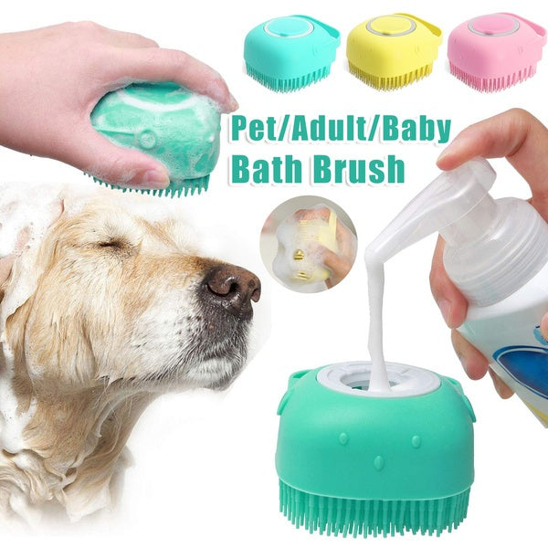 Soft Silicone Pet Grooming Brush with Built-In Shampoo Reservoir – Easy Bath & Skin Care