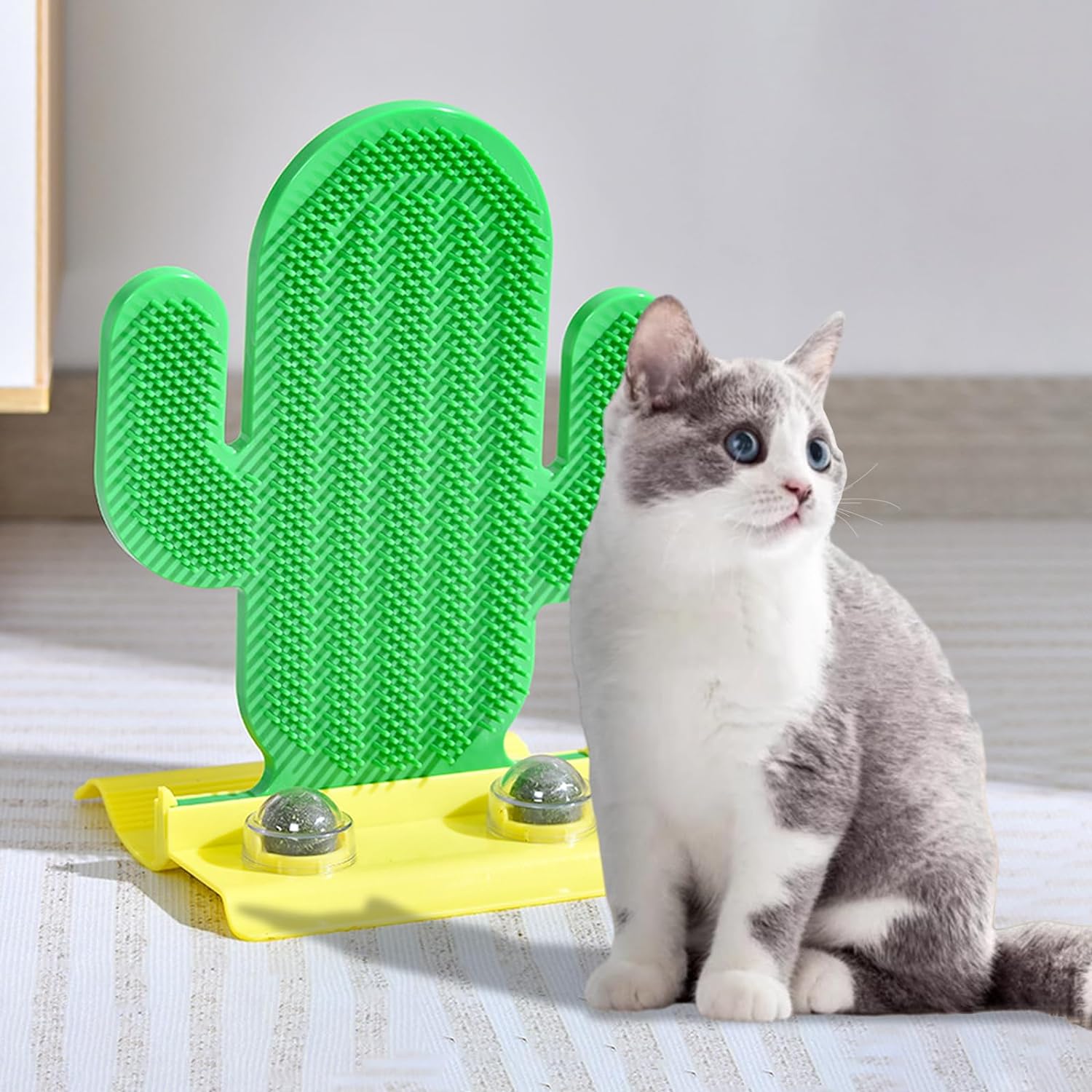 Cat Cactus Self Groomer with Catnip – Wall Mounted Shedding Brush