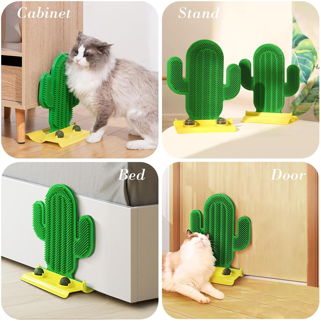 Cat Cactus Self Groomer with Catnip – Wall Mounted Shedding Brush