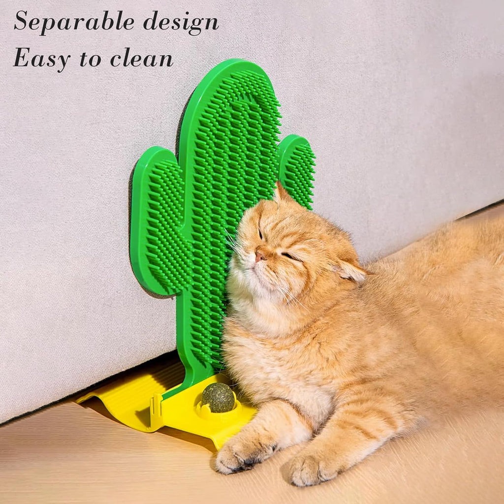 Cat Cactus Self Groomer with Catnip – Wall Mounted Shedding Brush
